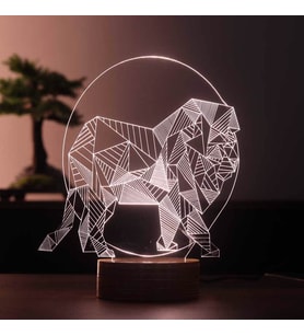Aslan Led Masa Lambası Ahşap Taban 7 Farklı Işık Renkli