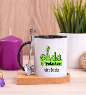 Gıda Teknikeri Ahşap Altlıklı Siyah Kupa Bardak