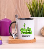 Gıda Teknikeri Ahşap Altlıklı Siyah Kupa Bardak