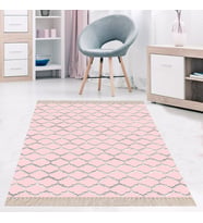 Geometrik Desenli Dijital Baskı Yıkanabilir Kaymaz Taban Salon Halısı ve Yolluk (Pembe) (Pembe)
