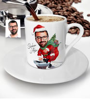 BK Gift Kişiye Özel Yılbaşı Temalı Bay Karikatürlü Türk Kahvesi Fincanı - 3
