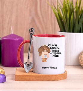 İçime Attıklarım Ağır Ahşap Altlıklı Kırmızı Kupa Bardak