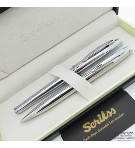 Scrikss 39 Parlak Krom Roller Kalem + Tükenmez Kalem Seti  Scrikss Oscar  İsme Özel Kalem  Hediye Kalem