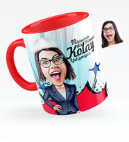 BK Gift Kişiye Özel Bayan Mühendis Karikatürlü Kırmızı Kupa Bardak  1