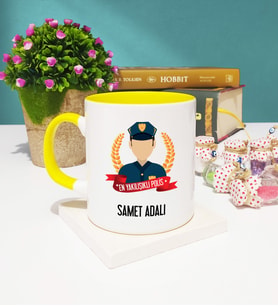 Erkek Polise En Yakışıklı Polis Kupa Bardak Sarı