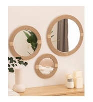 Dfn Wood Jut Halatlı 3'Lü Yuvarlak Dekoratif Duvar Salon Banyo Aynası 50,40,30 Cm Çap
