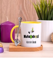 Muhasebeci Ahşap Altlıklı Sarı Kupa Bardak