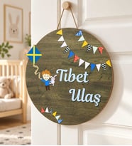 Balon Figürlü Bebek Ahşap Kapı Süsü
