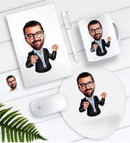BK Gift Kişiye Özel Amca Karikatürlü Defter Kalem Kupa Mouse Pad Seti (Model 1)