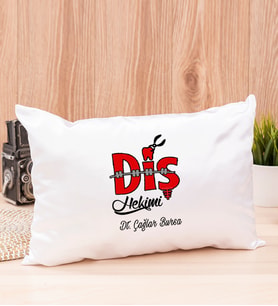 Diş Hekimi Dikdörtgen Saten Yastık (Beyaz)
