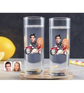 BK Gift Kişiye Özel Renkli Baskılı Sevgililer Karikatürlü İkili Vodka Bardağı-12 (Beyaz)