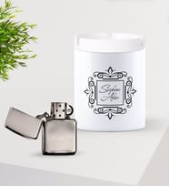 BK Gift Kişiye Özel İsimli Silver Benzinli Metal Çakmak ve Seramik Kül Tablası Seti-1 (Model 1)