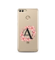 Pembe Çiçekli Harf Tasarım Süper Şeffaf Silikon Telefon Kılıfı Huawei Y9 2018 A-