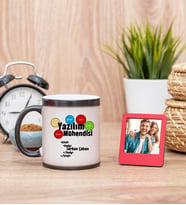 Yazılım Mühendisi Sihirli  Kupa Bardak ve Kırmızı Mini Çerçeve