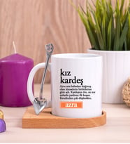 Kız Kardeş Kelime Anlamı Ahşap Altlıklı Beyaz Kupa Bardak