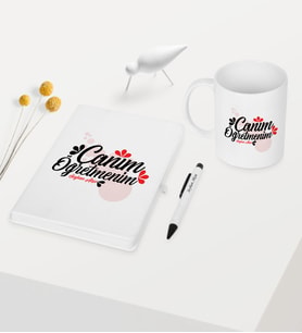 BK Gift Kişiye Özel Canım Öğretmenim Temalı Beyaz Defter Kalem Kupa Seti - 4