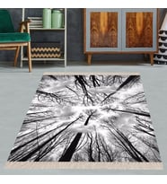 Ağaç Doğa Desenli Dijital Baskı Yıkanabilir Kaymaz Taban Modern Salon Halısı Yolluk (Gri)