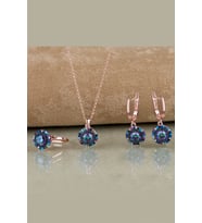 Gümüş Rengarenk  Zirkon Taşlı Abiye Tasarım Set (Rose)