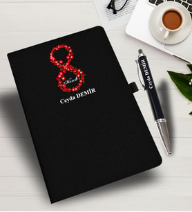 Kişiye Özel 8 Mart Baskılı İsme Özel Defter ve Kalem