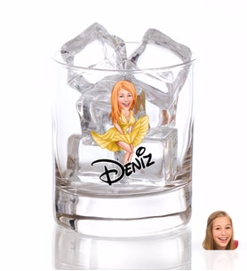 BK Gift Kişiye Özel Renkli Baskılı Marilyn Monroe Karikatürlü Viski Bardağı (Beyaz)