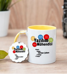 Yazılım Mühendisi Sarı Kupa Bardak Ve Anahtarlık Set