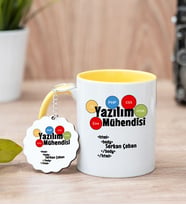 Yazılım Mühendisi Sarı Kupa Bardak Ve Anahtarlık Set