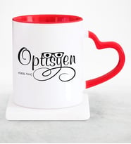 BK Gift Kişiye Özel Mesleki Optisyen Kırmızı Kalpli Kupa Bardak  2