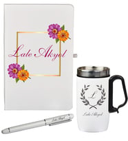 Rengarenk Papatya Desenli Kişiye Özel Defter Kalem Ve Termos - Mug Seti