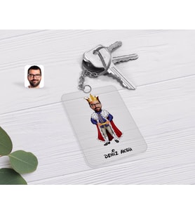 BK Gift Kişiye Özel Kral Karikatürlü Şeffaf Pleksi Anahtarlık (Beyaz)