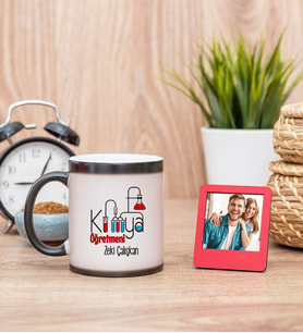 Kimya Öğretmeni Sihirli  Kupa Bardak ve Kırmızı Mini Çerçeve
