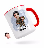 BK Gift Kişiye Özel Asker Karikatürlü Kırmızı Kupa Bardak-1