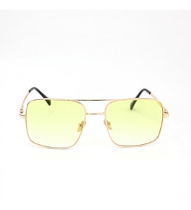 Gold Metal Çerçeveli Sarı Degrade Camlı Kare Unisex Güneş Gözlüğü