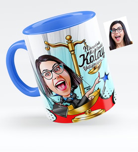 BK Gift Kişiye Özel Bayan Avukat Karikatürlü Mavi Kupa Bardak  4