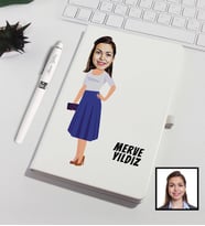 Kişiye Özel Karikatürize Defter Kalem Seti Beyaz 91325