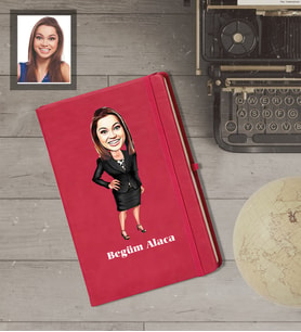 Kişiye Özel Öğretmen Karikatürlü   Kırmızı Defter Bayan-12