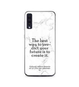 Samsung A50 Beyaz Mermer Söz Tasarımlı Telefon Kılıfı