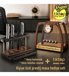 Ahşap El yapımı Masa üstü Newton Denge Topu + Kalem ve Telefon standı. 2' Lİ SET & Ofis Hediyesi Yeni İş
