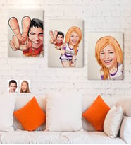 BK Gift Kişiye Özel 3'lü Sevgililer Karikatürlü Kanvas Tablo Seti 30x50cm-3