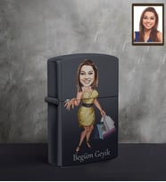 Kişiye Özel Bayan Karikatürlü UV Baskılı Siyah Benzinli Çakmak Model-3