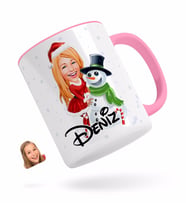 BK Gift Kişiye Özel Kadın Yeni Yıl Karikatürlü Pembe Kupa Bardak-2