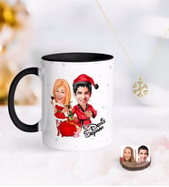 BK Gift Kişiye Özel Yeni Yıl Sevgililer Karikatürlü Siyah Kupa ve Kar Tanesi Kolye-5 (Model 1)