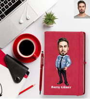 Kişiye Özel Polis Karikatürlü Kırmızı Defter Kalem Hediye Seti Bay-3