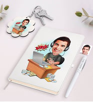 BK Gift Kişiye Özel Erkek Gamer Karikatürlü Beyaz Defter Kalem ve Anahtarlık Hediye Seti (Model 1)