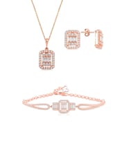 Gümüş rose baget taşlı kolye küpe ve bilezik  gümüş set SGTL10597ROSE