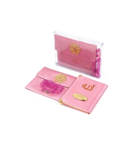 Şantuk Kumaş Kaplı Yasin Kitabı - Çanta Boy - İsme Özel Plakalı - Tesbihli - Keseli - Kutulu - Pembe Renk - Cemiyet Hediyeliği