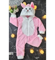 Kız Bebek Kedili Pembe Peluş Tulum