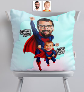 BK Gift Kişiye Özel Süper Baba Oğul Karikatürlü  Yastık