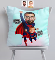BK Gift Kişiye Özel Süper Baba Oğul Karikatürlü  Yastık
