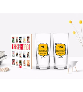 BK Gift Kişiye Özel Renkli Baskılı Adabı Vardır Rakının Tasarımlı İkili Rakı Bardağı ve Rakı Cep Kitabı Hediye Seti-1 (Model 1)