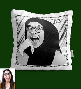 BK Gift Kişiye Özel Türbanlı Karikatürlü Yastık 40770